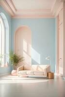 minimalist room interior with simple furniture with pastel tone colors photo