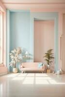 minimalist room interior with simple furniture with pastel tone colors photo