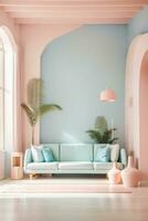 minimalist room interior with simple furniture with pastel tone colors photo