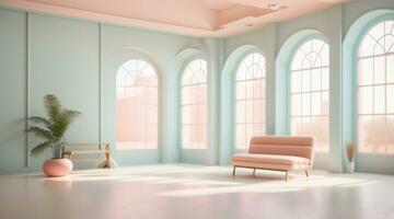 minimalist room interior with simple furniture with pastel tone colors photo