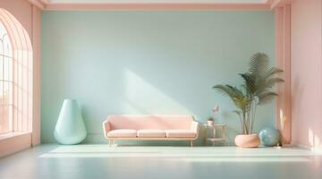 minimalist room interior with simple furniture with pastel tone colors photo
