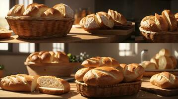 slice of a bread photo in a wooden tray or basket