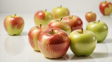 fresh apple with green leaves isolated in white background photo