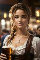 contento bávaro mujer participación cerveza tazas en octubrefest foto