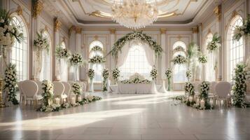 decorated hall for wedding is ready for celebration photo