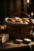 foto conjunto de varios un pan en oscuro ambiente de madera mesa
