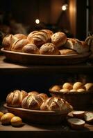 photo set of various bread on dark ambiance wooden table