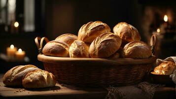 photo set of various bread on dark ambiance wooden table