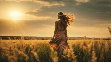 people spent time in grass field at sunset photo