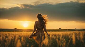 people spent time in grass field at sunset photo