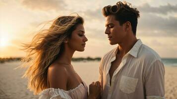 romantic couple spent time on beach photo