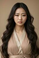 beautiful long hair korean woman wearing make up photo