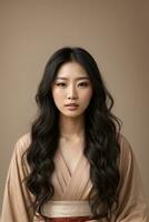 beautiful long hair korean woman wearing make up photo