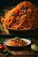 delicious authentic italian spaghetti on plate photo