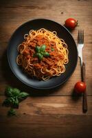 delicious authentic italian spaghetti on plate photo