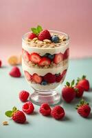 photo delicious parfait on pastel background