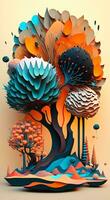 3d paper cut art with tree shape and full color photo