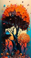 3d paper cut art with tree shape and full color photo