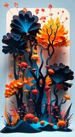 3d paper cut art with tree shape and full color photo