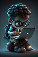 ilustración de un chico trabajando en su computadora portátil, ai generativo foto