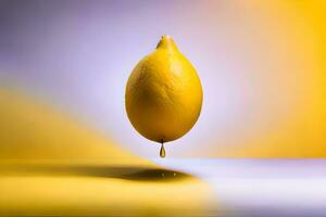 lemon fruit as dripping art in a colorful yellow background photo