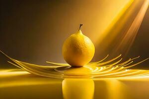 lemon fruit as dripping art in a colorful yellow background photo