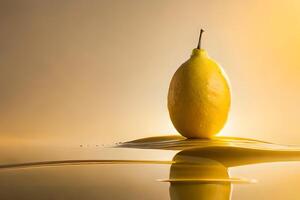 lemon fruit as dripping art in a colorful yellow background photo