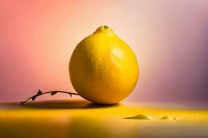 lemon fruit as dripping art in a colorful yellow background photo