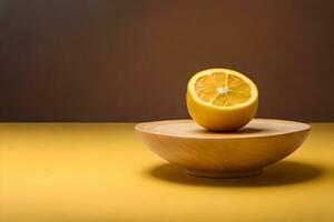 lemon fruit as dripping art in a colorful yellow background photo