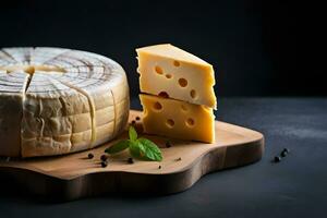 Photo delicious pieces of cheese on a dark background highly detailed