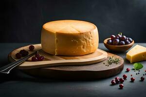 Photo delicious pieces of cheese on a dark background highly detailed