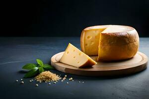 Photo delicious pieces of cheese on a dark background highly detailed