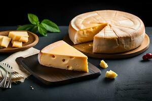 Photo delicious pieces of cheese on a dark background highly detailed