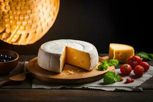 Photo delicious pieces of cheese on a dark background highly detailed