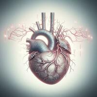 A realistic human heart and organic human anatomy floating photo