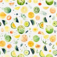 Watercolor tropical fruit pattern photo