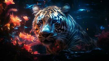 tiger with colorful glow light photo