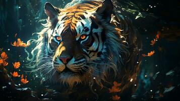 tiger with colorful glow light photo