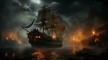 A pirate ship in the ocean photo