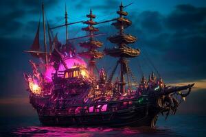 A pirate ship in the ocean photo