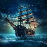 A pirate ship in the ocean photo