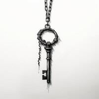 Black ink brush of a key in a chain photo