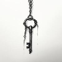 Black ink brush of a key in a chain photo