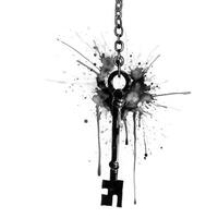 Black ink brush of a key in a chain photo