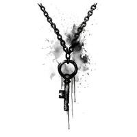 Black ink brush of a key in a chain photo