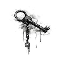 Black ink brush of a key in a chain photo