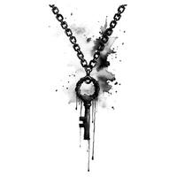 Black ink brush of a key in a chain photo