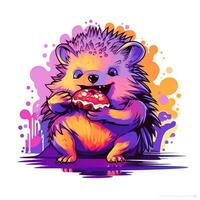 The hedgehog smiled eating his food photo