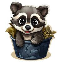 a cartoon trash panda smiling big eyes photo