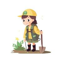 Cute girl planting a small tree with a shovel photo
